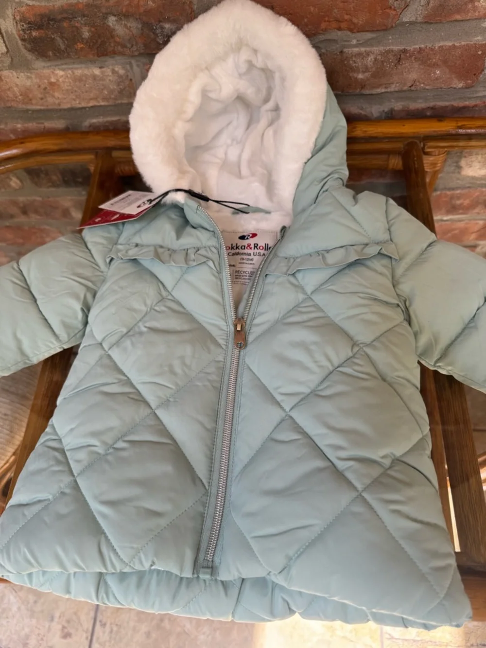 Kids' Light Blue Quilted Puffer Jacket with Faux Fur Hood